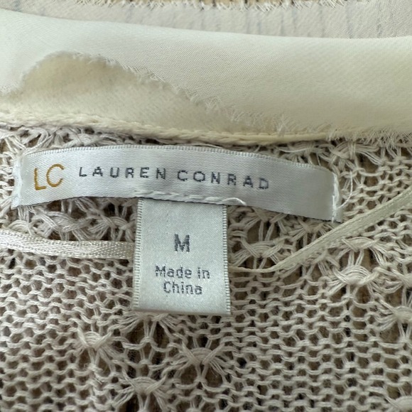 Lauren Conrad Size Medium Cream Lace Detail Sheer Knit Open Front Cardigan - Picture 4 of 9